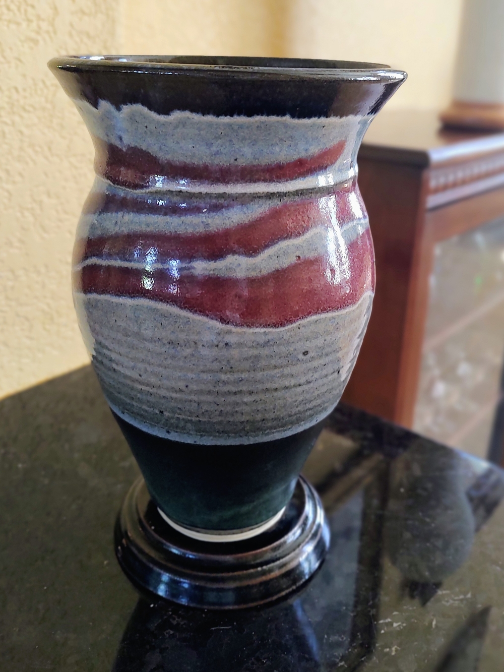 Handmade McDonald 2007 Stoneware Vase in Red, Gray & Black